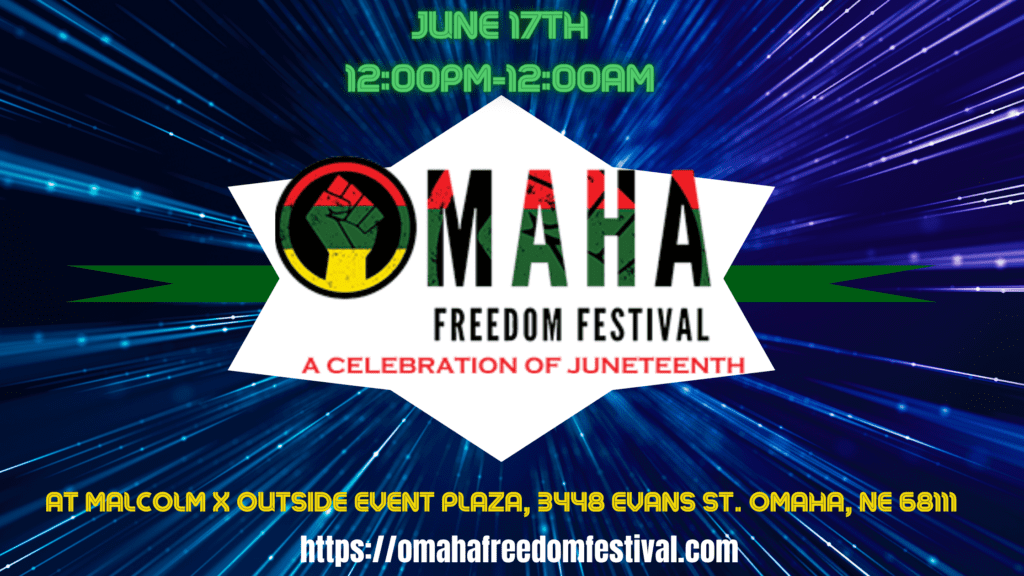 This is a image which shows the freedom festival logo of the date and time of the festival. On june 17th from noon to midnight.