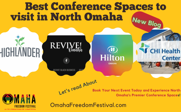 Logos of 5 Best conference spaces to visit in North Omaha. Background is yellow color.